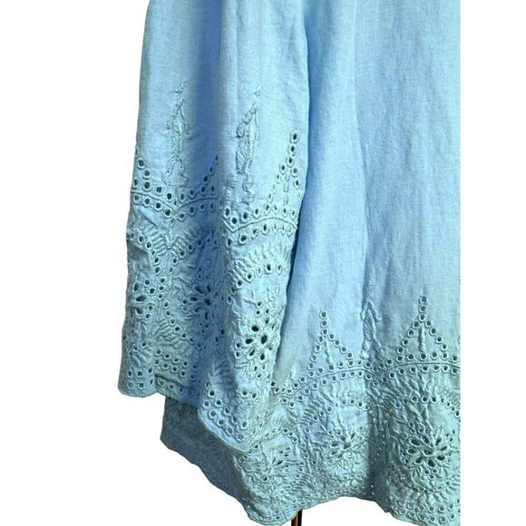 Saint Tropez West Eyelet Linen Blend Pullover Peasant Blouse Top Sz 2X Sky Blue - Picture 3 of 9